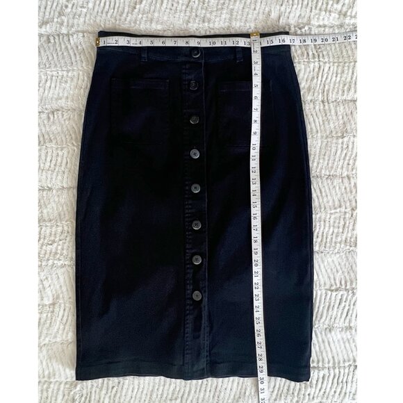 DownEast Black Stretch Denim Midi Skirt, Patch Pockets and Button Front, Sz L - Picture 3 of 7